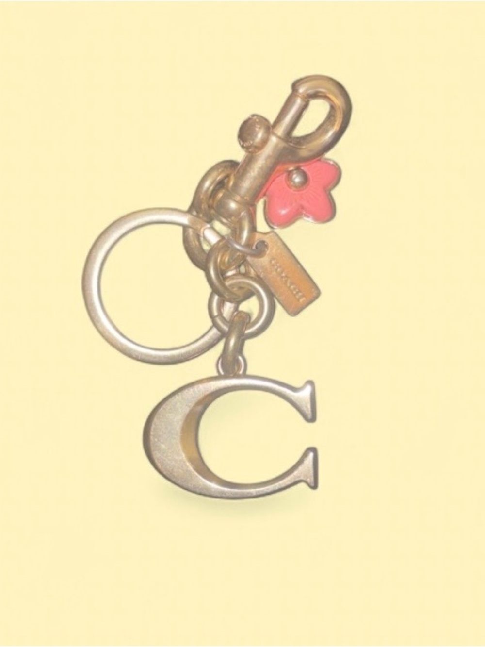 Coach Gold-Tone “C” Initial Keychain / Bag Charm with Pink Flower